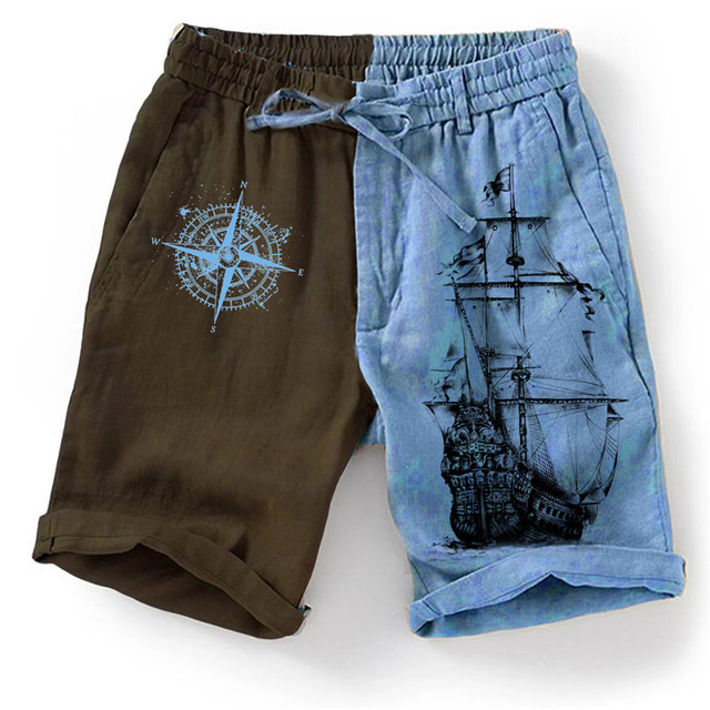 Homens Calção Shorts de verão Shorts de praia Com Cordão Cintura elástica Impressão 3D Gráfico Bloco de cor Barco Respirável Macio Curto Casual Diário Feriado Roupa de rua Havaiana Azul Marinha Azul