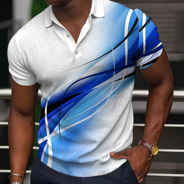  Voor heren POLO Shirt Golfshirt Welving Strijkijzer Lichtgeel Zwart Geel Rood Donkergroen 3D-afdrukken Straat Dagelijks Korte mouw 3D Button-omlaag Kleding Modieus Casual Comfortabel