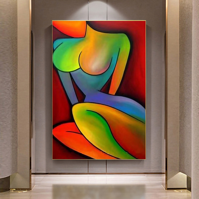 Large size hand painted nude Modern colorful girl Oil Painting on