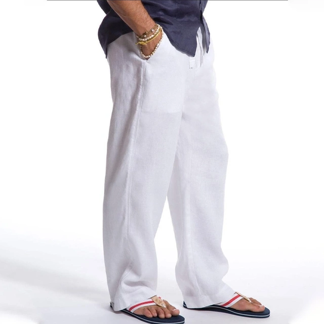 Men's Linen Pants Trousers Summer Pants Beach Pants Drawstring Elastic ...