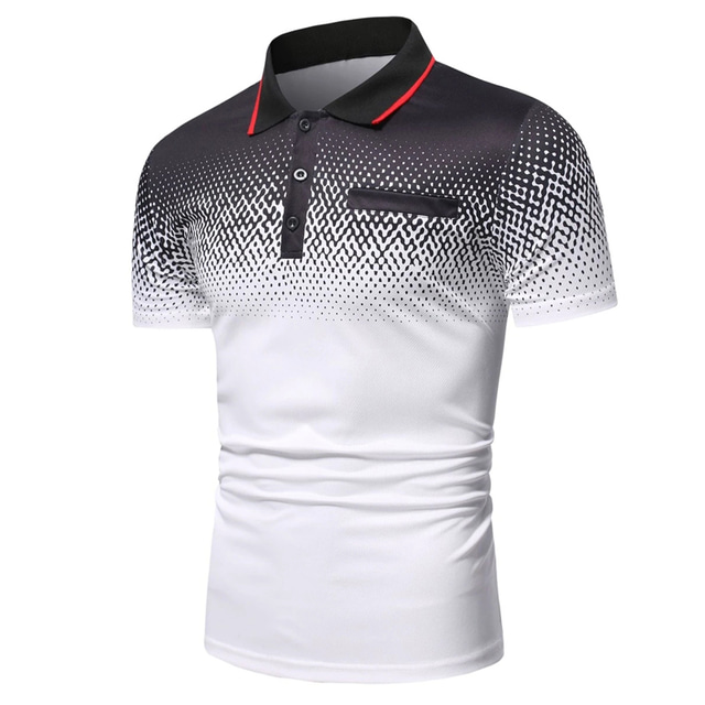  Men's Polo Shirt Golf Shirt Casual Holiday Ribbed Polo Collar Classic Short Sleeve Fashion Basic Color Block Button Summer Regular Fit Fire Red Black White Blue Orange Grey Polo Shirt