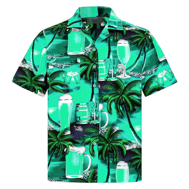  Men's Coconut Tree Graphic Prints Beer Shirt Summer Hawaiian Shirt Aloha Shirt Short Sleeve Tropical Fashion Hawaiian Casual Hawaiian Holiday Summer Spring Turndown Print Button-Down Yellow Pink