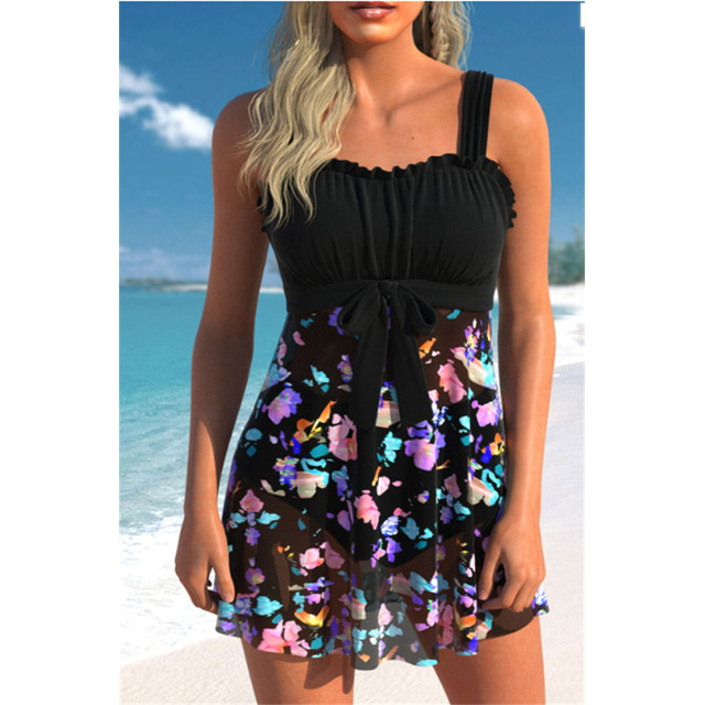 Women's Swimwear Swimdresses Plus Size Swimsuit 2 Piece Printing Floral ...