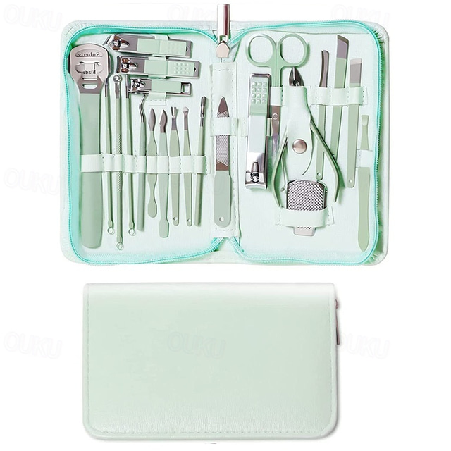  Manicure Set Nail Clippers Pedicure Kit -22 Pieces Stainless Steel Professional Manicure Kit Grooming Kits Nail Care Tools with Luxurious Travel Leather Case Gift Box Blue Green