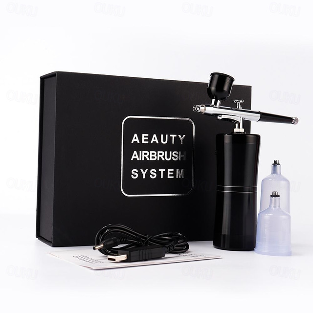  Airbrush Kit Mini Portable Handheld Compressor With Air Brush Spray Gun For Makeup Cake Decorating Model Coloring Manicure Tattoo Drawing Art