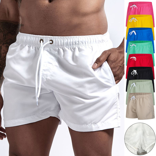  Men's Swim Shorts Swim Trunks Quick Dry Board Shorts Bathing Suit Breathable Drawstring With Pockets - Swimming Surfing Beach Water Sports Solid Colored Spring Summer