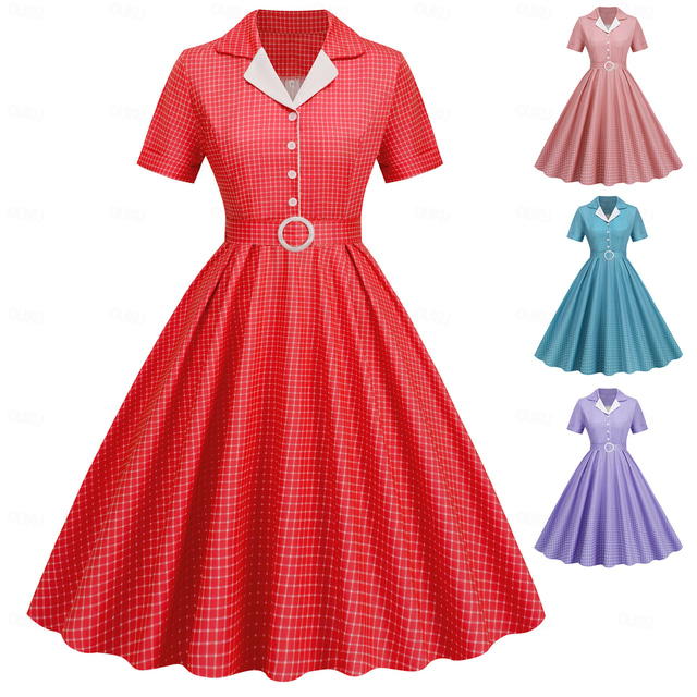  Retro Vintage 1950s Vintage Dress Swing Dress Flare Dress Plaid Women's Carnival Masquerade Casual Daily Bachelorette Party Adults' Dress Homecoming Dresses