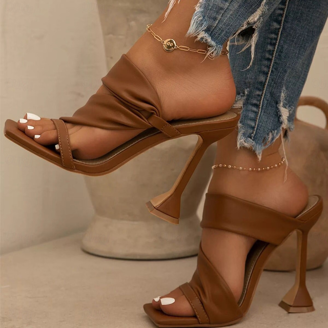  Women's Gold Metallic High Heel Mules – Elegant Knot Strap Open-Toe Sandals for Party, Evening, and Special Occasions