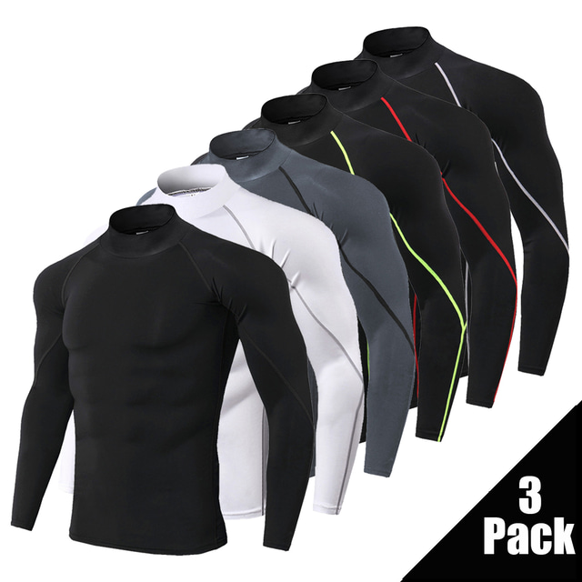  Arsuxeo Men's Compression Shirt Running Shirt 3 Pack Long Sleeve Top Athletic Athleisure Winter Spandex Breathable Quick Dry Soft Running Jogging Training Sportswear Activewear Solid Colored 1# 2# 3#