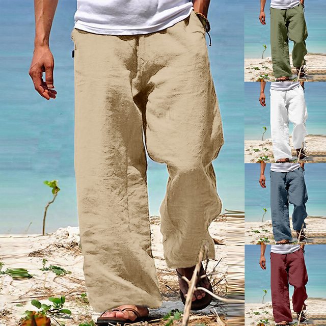  Homme Pantalon en lin Pantalon pantalon été Pantalon de plage Cordon Taille elastique Jambe droite Plein Confort Casual du quotidien Vacances Vêtement de rue Hawaïen Blanche Bleu