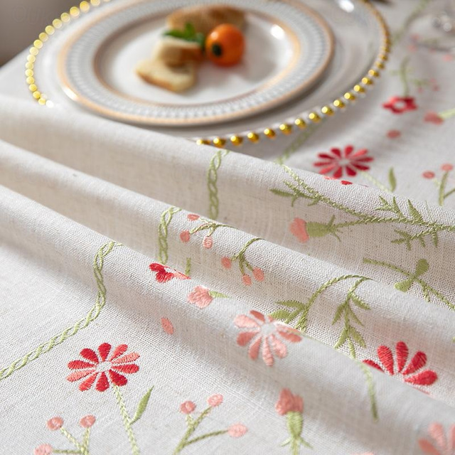 Farmhouse Tablecloth Cotton Linen Table Cloth Spring Tablecloth Round