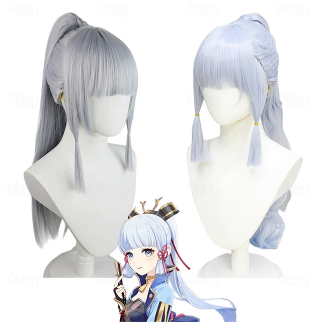  Genshin Impact wig Shenli Linghua COS wig modeling role model light silver single ponytail cosplay long hair Carnival Wig