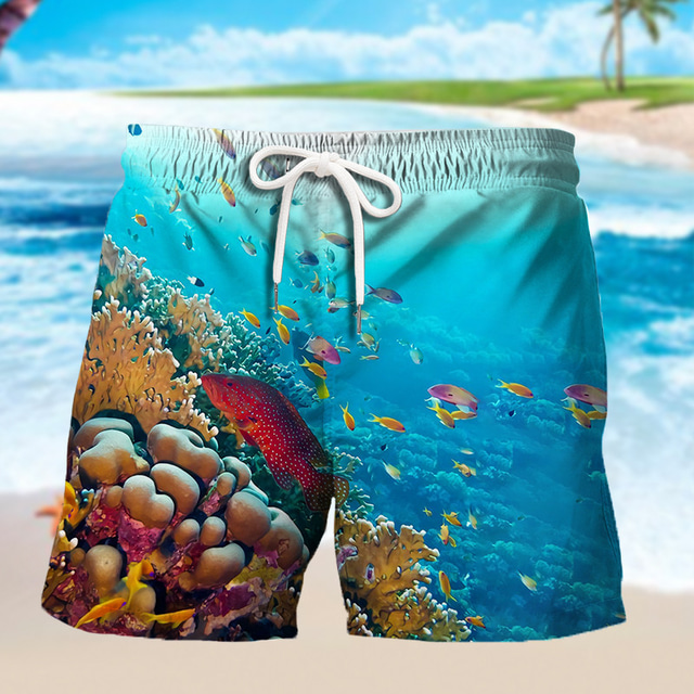  Homens Bermuda de Surf Shorts de Natação Calção Justo de Natação Shorts de verão Shorts de praia Com Cordão com forro de malha Cintura elástica Estampas Abstratas Peixes Secagem Rápida Curto Casual