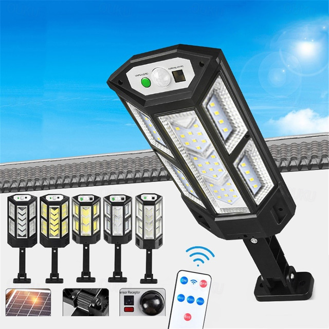  ηλιακά φώτα δρόμου εξωτερικού χώρου ip65 αισθητήρας κίνησης τηλεχειριστήριο ηλιακή τροφοδοσία φωτιστικό τοίχου led 3 φως λειτουργίας φωτισμού για διακόσμηση βεράντας κήπου φωτιστικό γκαράζ 1 τμχ