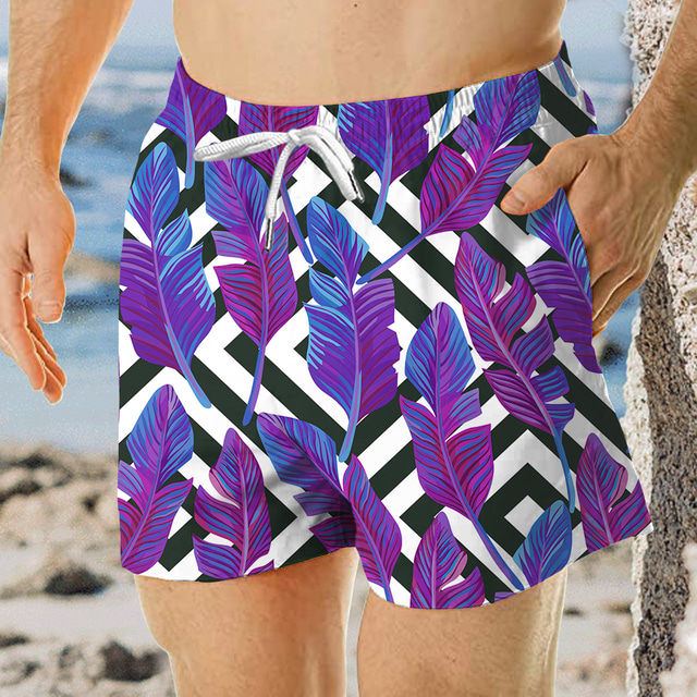  Men's Board Shorts Lightweight Quick Dry Board Shorts Surfing Beach Plaid Gradient Printed Summer Spring