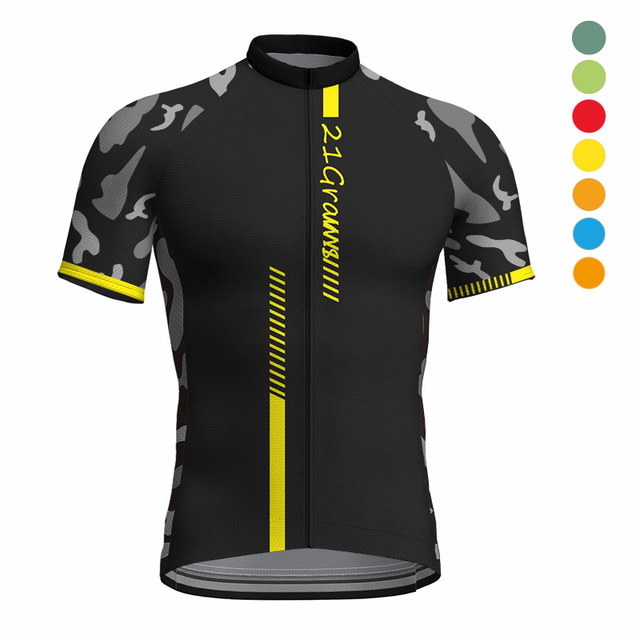  21Grams Men's Cycling Jersey Short Sleeve Bike Top with 3 Rear Pockets Mountain Bike MTB Road Bike Cycling Breathable Moisture Wicking Reflective Strips Back Pocket Black Yellow Red Camo / Camouflage