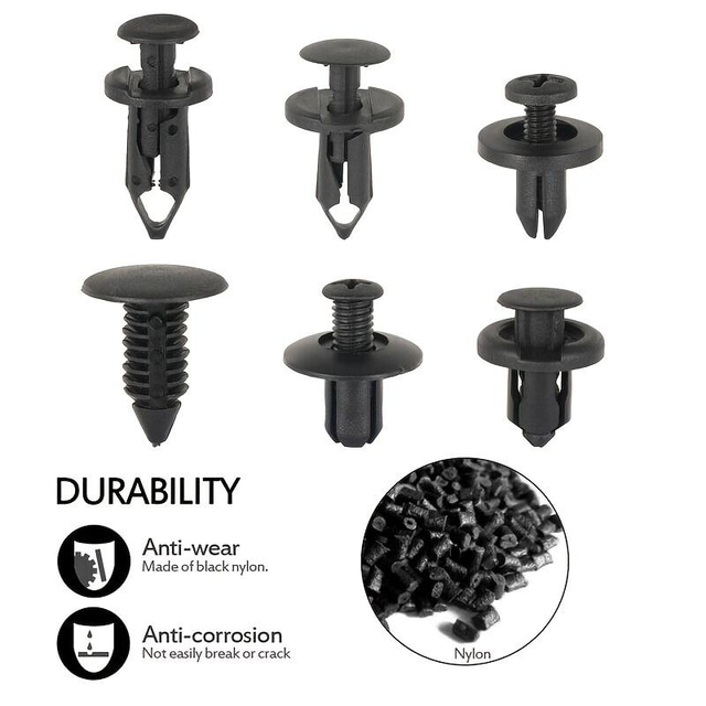 190Pcs Universal Plastic Fender Trim Panel Clips Set Bumper Fasteners