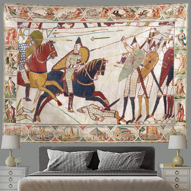  Mittelalterlicher Bayeux Hängender Wandteppich Wandkunst Mittelalter Dekor Fotohintergrund Decke Vorhang Zuhause Schlafzimmer Wohnzimmer Dekoration