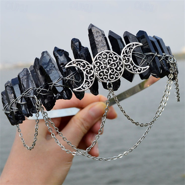  Natural Crystal Electroplated Black Electroplated Colorful White Wicca Witch Accessories Chain Crown Hair Band