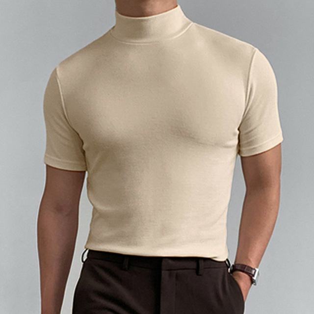  Men's T shirt Tee Turtleneck shirt Plain Stand Collar Street Holiday Short Sleeve Clothing Apparel Fashion Casual Comfortable