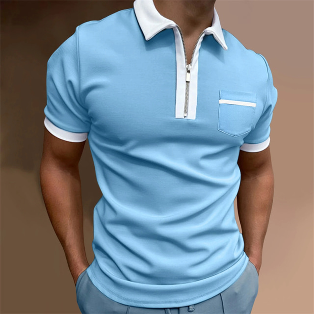  Men's Polo Shirt Golf Shirt Casual Holiday Lapel Quarter Zip Short Sleeve Fashion Basic Plain Quarter Zip Summer Regular Fit Black White Red Dark Navy Green Dark Gray Polo Shirt
