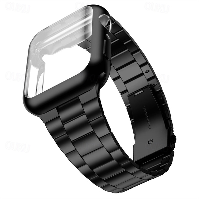  Compatible with Apple Watch band 38mm 40mm 41mm 42mm 44mm 45mm 49mm with Case Shockproof Stainless Steel Strap Replacement Wristband for iwatch Ultra 2 Series 9 8 7 SE 6 5 4 3 2 1