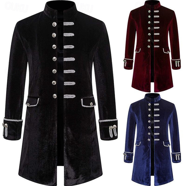 Retro Vintage Punk & Gothic Medieval Coat Trench Coat Outerwear Prince Vampire Gentleman Plaid / Check Men's Pirate Royal Steampunk Masquerade Performance Event / Party Stage Adults' Coat