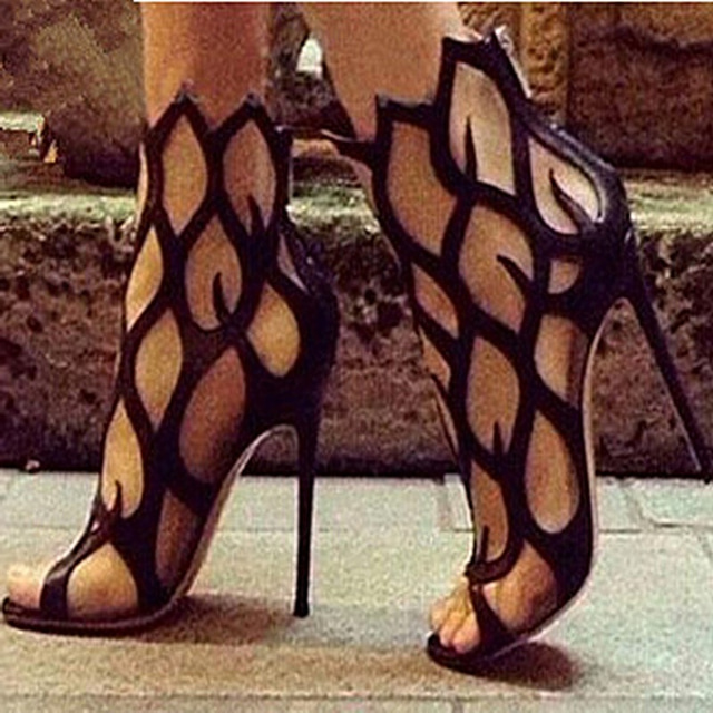  Women's Heels Sandals Sexy Shoes Party Club Solid Color Summer Zipper High Heel Peep Toe Sexy Faux Leather PU Zipper Black