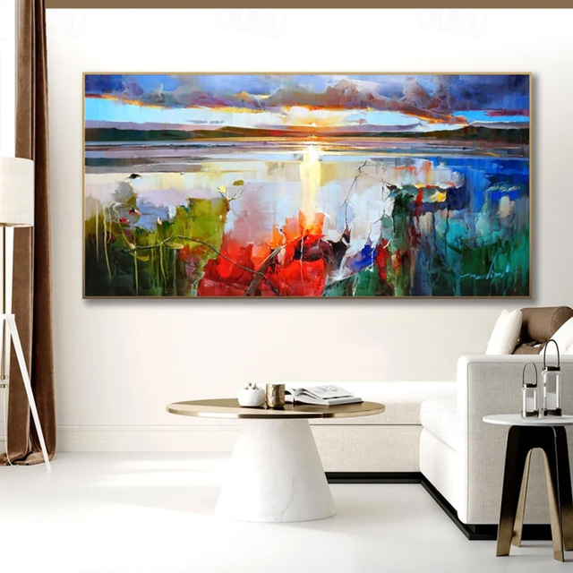  Handmade Oil Paintings Canvas Wall Art Decoration Modern Abstract Colourful Auspicious Clouds Landscape for Living Room Home Decor Rolled Frameless Unstretched Painting