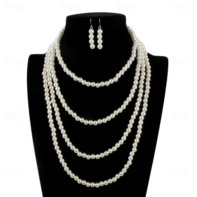  Earrings Pearl Necklace Choker 2 Pcs Flapper Accessories Retro Vintage 1920s Alloy For Roaring 20s Flapper Cosplay Women's Costume Fashion Jewelry