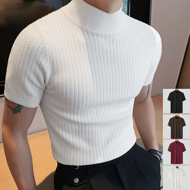  Homme T shirt Tee T-shirt en tricot T-shirt Plein Col Roulé Plein Air Vacances Manches courtes Tricot Vêtement Tenue Mode Design basique