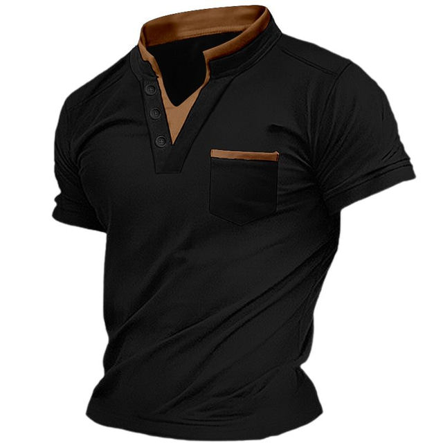  Homme Chemise Henley Shirt T-shirt Plein Col V Plein Air Vacances Manches courtes Poche avant Vêtement Tenue Mode Design basique