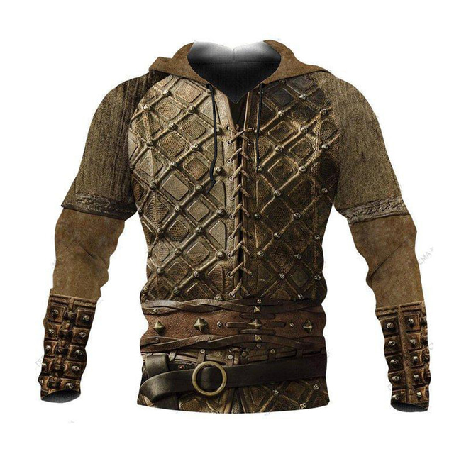  Men's Hoodie Pullover Hoodie Sweatshirt Brown Coffee Gray Hooded Graphic Armor Viking Lace up Casual Daily Holiday 3D Print Sportswear Casual Big and Tall Spring &  Fall Clothing Apparel Hoodies