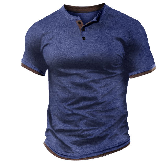  Men's Button T Shirt Henley Shirt Tee Top Short Sleeves Henley Summer Plain Fashion Designer Basic Vacation Street Going out Black Blue Dark Gray Top Tee for Men