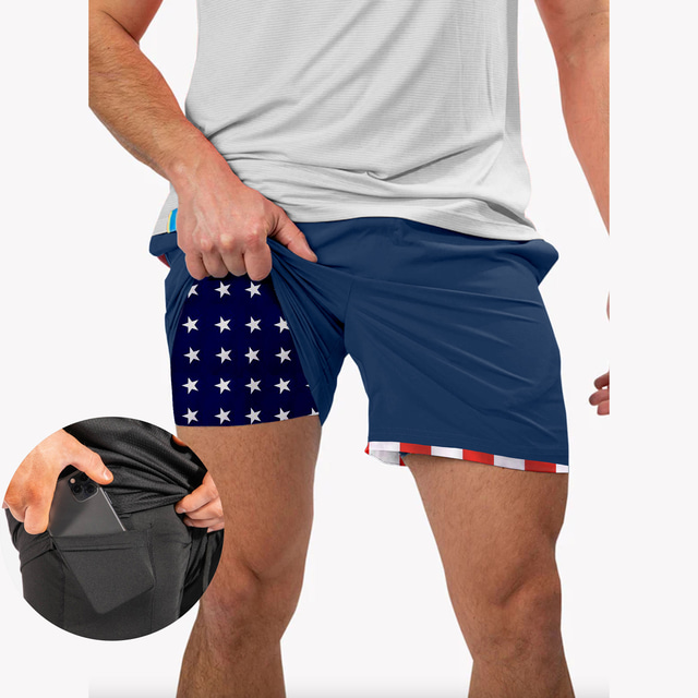  Hombre Pantalones Cortos Running Shorts de gimnasio Impresión 3D 2 en 1 Alta cintura Bermudas Exterior Deportivo Casual Transpirable Secado rápido Dispersor de humedad Aptitud física Maratón