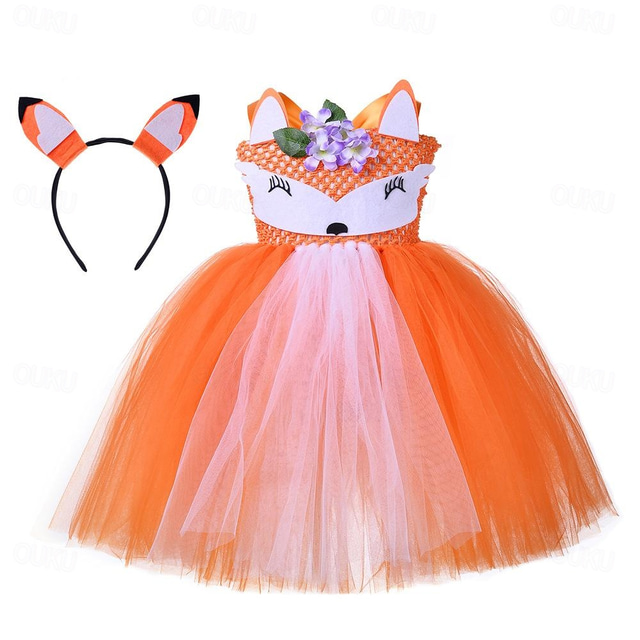  Tiere Fuchs Kleid Blumenmädchenkleid Tüllkleider Königstag Cosplay Film Cosplay for Mädchen Kinder Kindertag Maskerade