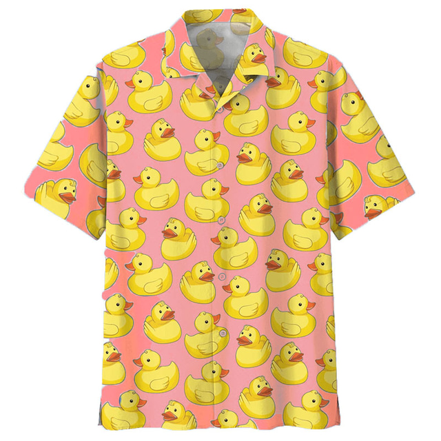  Men's Tropical Duck Shirt Summer Hawaiian Shirt Aloha Shirt Short Sleeve Shirt Cuban Collar Sports Fashion Streetwear Casual Hawaiian Holiday Light Yellow Yellow Pink S M L