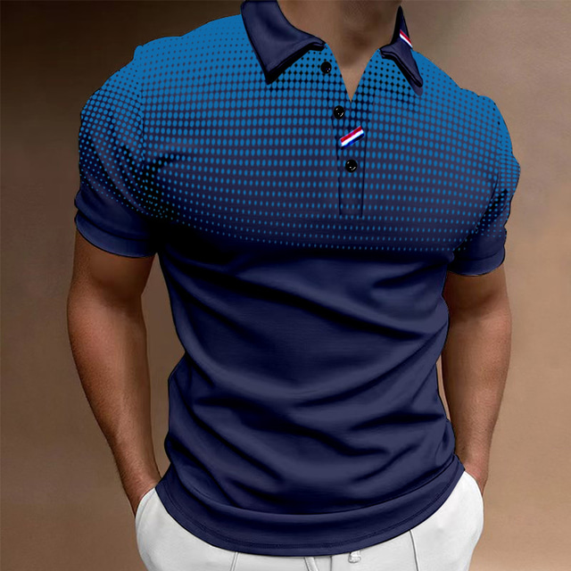 Men's Sport Polo Golf Shirt Casual Holiday Lapel Short Sleeve Fashion Basic Gradient Button Summer Regular Fit Wine Black White Navy Blue Orange Gray Sport Polo