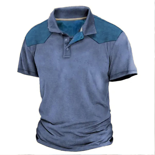  Men's Polo Shirt Golf Shirt Outdoor Street Turndown Short Sleeves Sports Fashion Color Block Graphic Prints Print Summer Spring Regular Fit Purple Green Khaki Light Blue Gray Polo Shirt