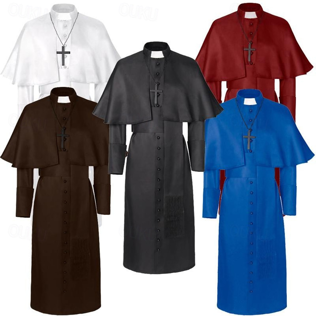  Retro Vintage Medieval Renaissance Cosplay Costume Plus Size Priests Solid Colored Men's Fantasy Steampunk Performance Party Masquerade Adults' Leotard / Onesie Sash / Ribbon