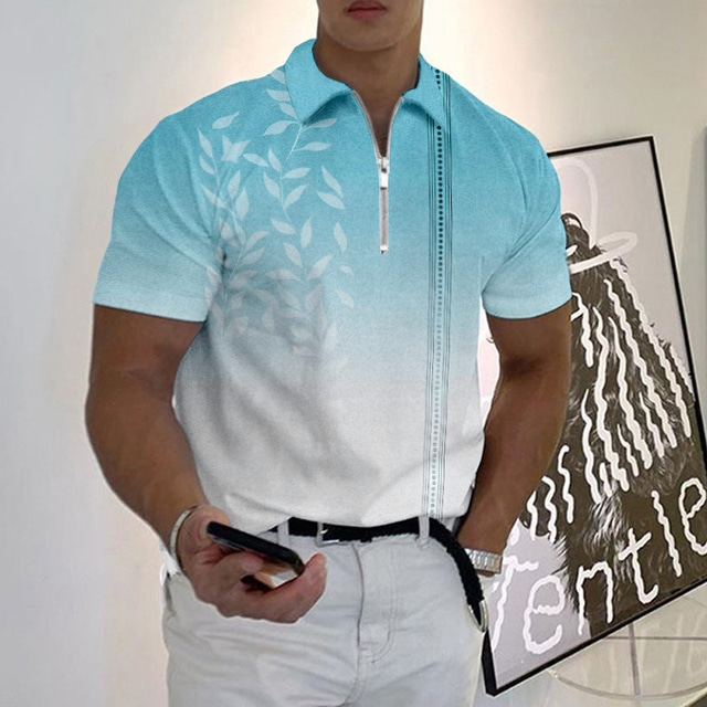  Men's Resort Hawaiian Polo Shirts Golf Shirt Short Sleeve Polo Shirts Collared Shirts Casual Beach Wear Vacation Wear Tropical Wear Party Outfits 3D Print Quarter Zip Polo Yellow Blue Purple
