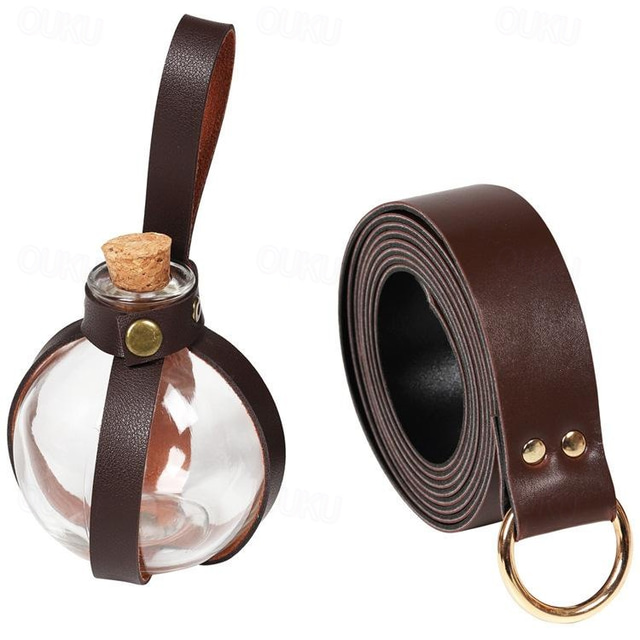  Medieval Belt with Magic Bottle Knight Ritter Pirate Belt PU Leather Accessories Renaissance Retro Vintage For Cosplay Halloween Decoration