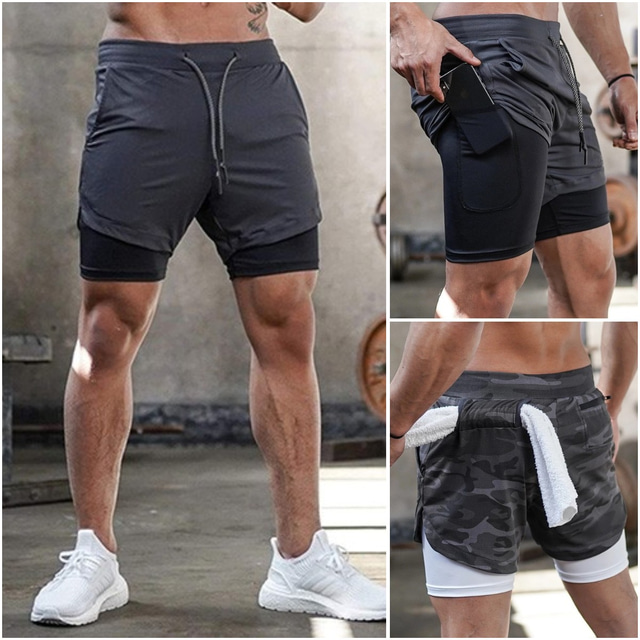  Mens Running Shorts Workout Running Shorts for Men 2-in-1 Stealth Shorts Quick Dry Soft Fitness Gym Yoga Outdoor Sports Shorts Sportswear Activewear