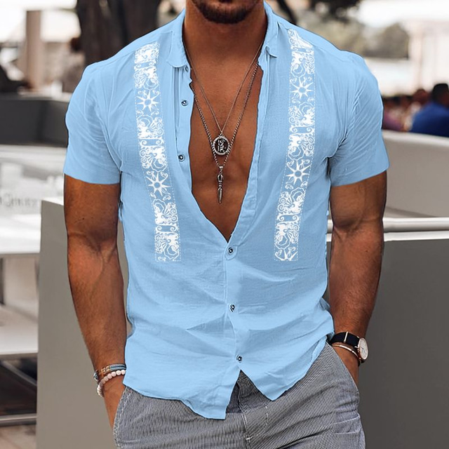  Men's Shirt Cotton Linen Shirt White Cotton Shirt Guayabera Shirt Summer Shirt Beach Shirt Color Block Vacation Casual Black White Blue Orange Short Sleeve Lapel Summer Clothing Apparel