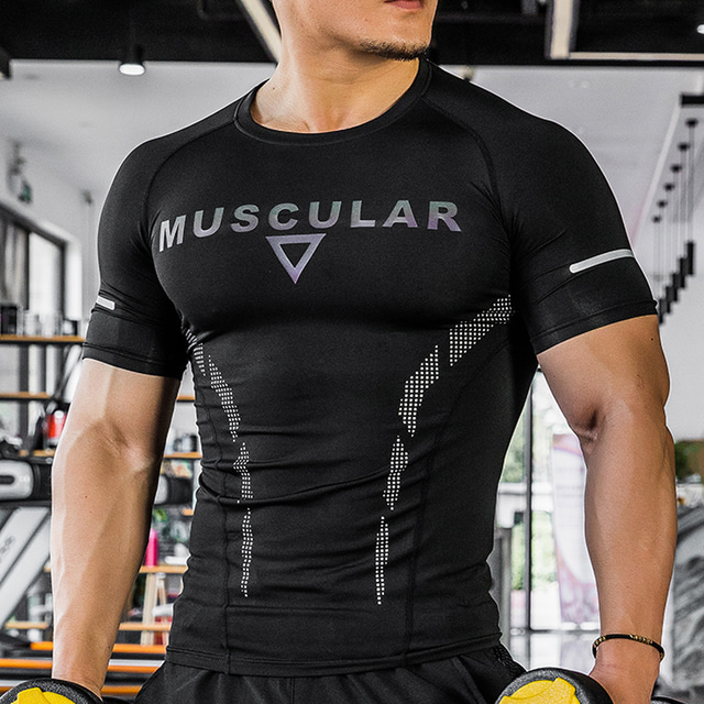  Men's Compression Shirt Running Shirt Short Sleeve Base Layer Athletic Athleisure Breathable Quick Dry Moisture Wicking Fitness Gym Workout Running Sportswear Activewear Black White