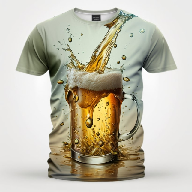 Voor heren Grafisch Bier T-shirt Korte mouw T-shirt 3D-afdrukken Strakke ronde hals Overhemd Vintage Modieus Ontwerper Buiten Dagelijks Sport Groen Lente zomer Kleding S M L XL 2XL 3XL