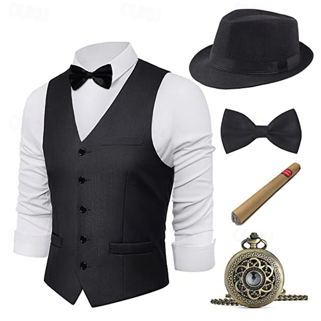  Retro / vintage Ryczące 20s 1920 roku Stroje Kamizelka Kapelusz panamski Wielki Gatsby Pan Moda Strój na bal maskowy Męskie Święta Halloween Karnawał Studniówka Wieczór panieński Festiwal Dla