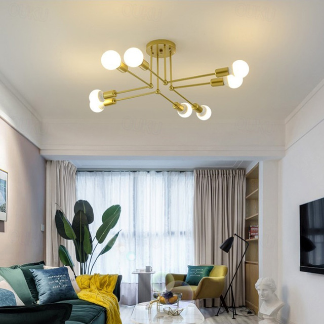  LED-Deckenleuchte, 6-flammig, 70 cm, Kronleuchter im nordischen Stil, Sputnik-Design, Metall, künstlerischer Stil, industriell lackierte Oberflächen, Küche, Schlafzimmer, Kinderzimmer, Lichter,