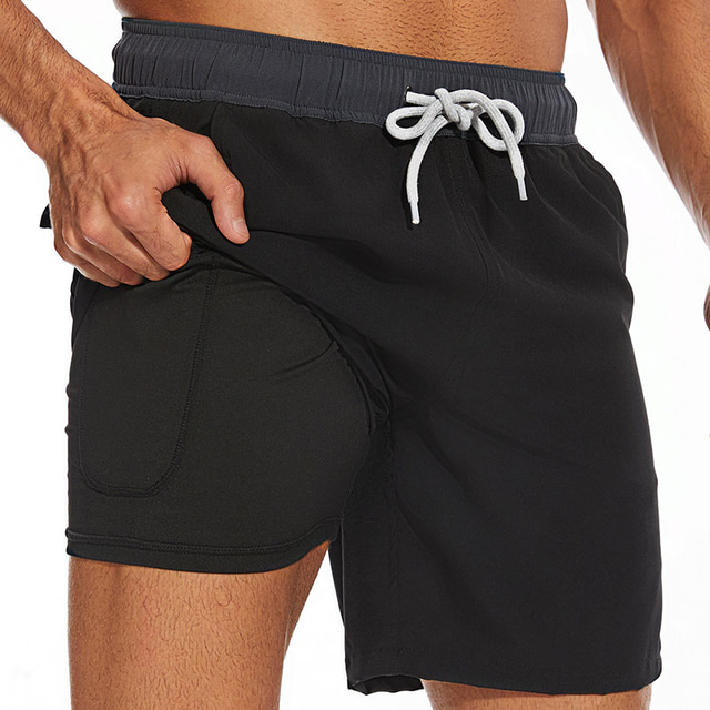  Men's Swimwear Swim Shorts Swim Trunks Plain Comfort Breathable Outdoor Daily Going out Fashion Casual Azure Black