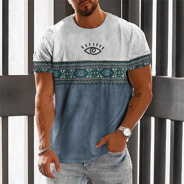  The Eye Of Horus Mens Graphic Shirt Tee Color Block Tribal Crew Neck Clothing Apparel 3D Print Outdoor Daily Short Sleeve Fashion Designer Ethnic Casual Green Cotton